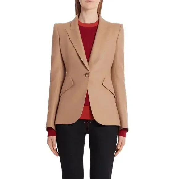 Alexander McQueen $2,450 Camel Hair Peplum Blazer Size XS 38 IT 0-2 US - Picture 2 of 11